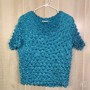 VINTAGE TEAL STRETCHY UNIQUE TOP 100% POLYESTER